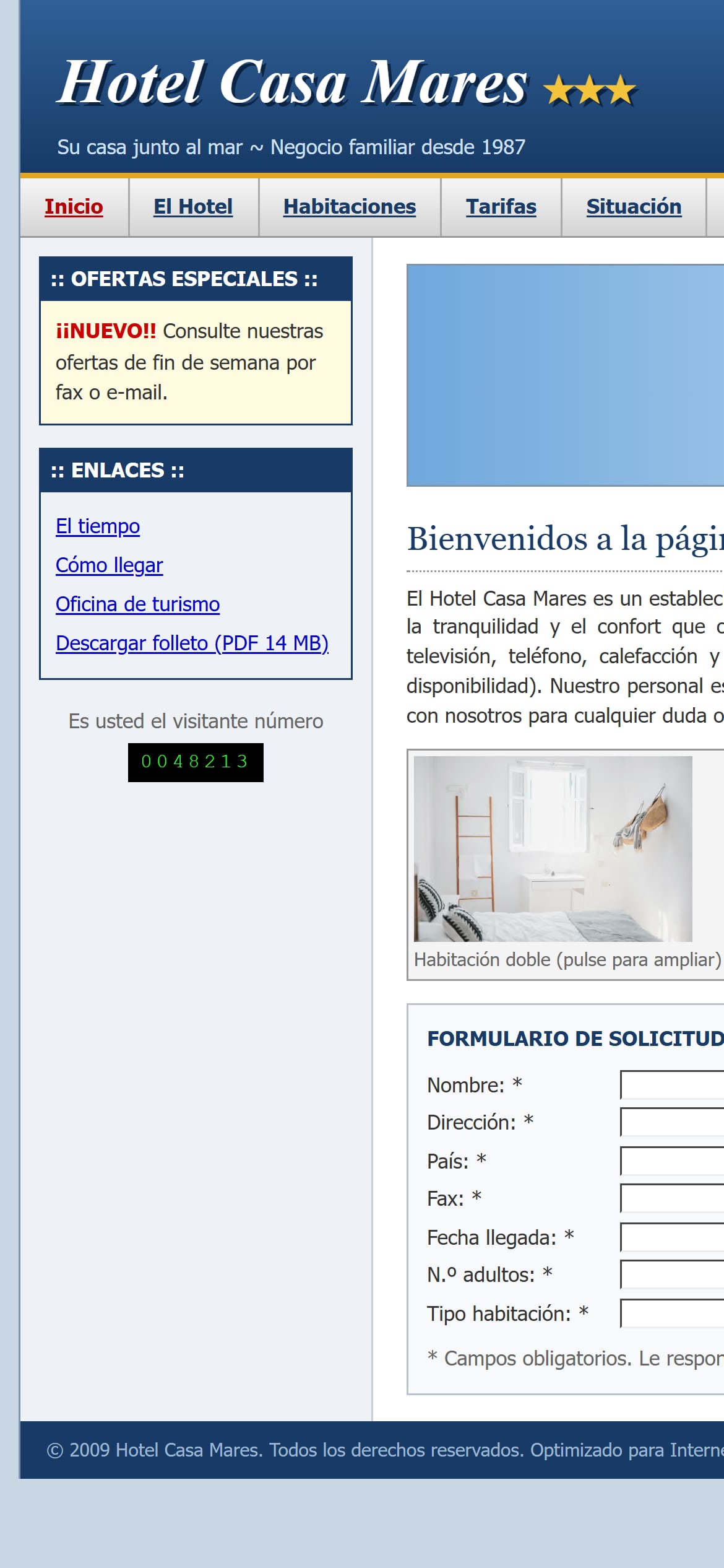 The same dated website on a phone, shrunk to fit the screen